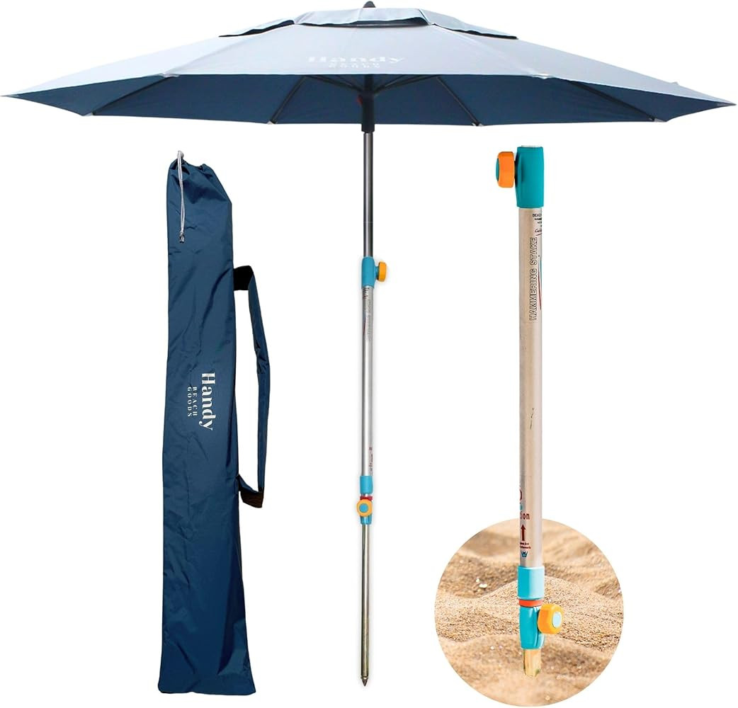 Handy Beach Umbrella with 10 Second Easy Setup Hammer In Anchor - 7ft Large Portable Heavy Duty H... | Amazon (US)