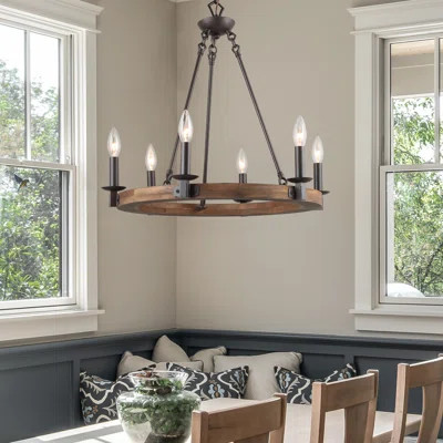 Houghtaling 6 - Light Candle Style Wagon Wheel Chandelier with Wrought Iron | Wayfair North America