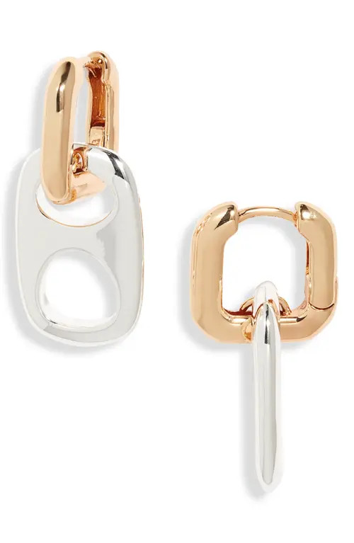 Open Edit Pop Top Drop Hoop Earrings in Silver- Gold at Nordstrom | Nordstrom