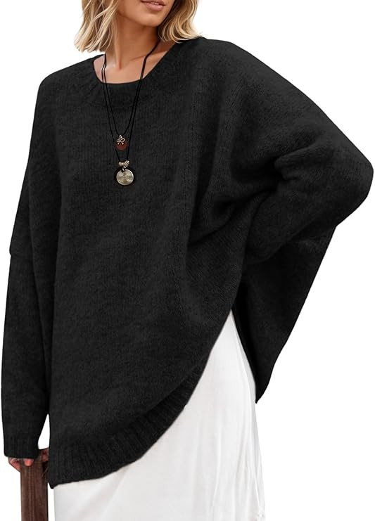 Saodimallsu Womens Oversized Tunic Sweaters Long Sleeve Crew Neck Chunky Knit Slouchy Casual Pull... | Amazon (US)