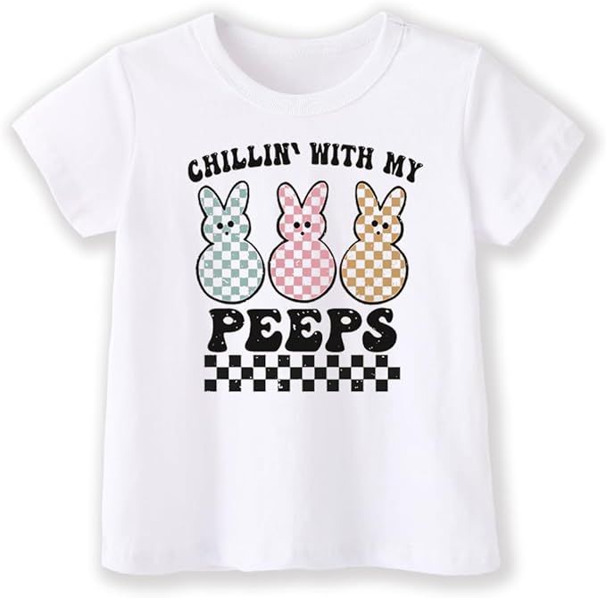 Kids Toddler Baby Boys Girls Easter T-Shirt Short Sleeve Funny Bunny Letters Print Tops | Amazon (US)