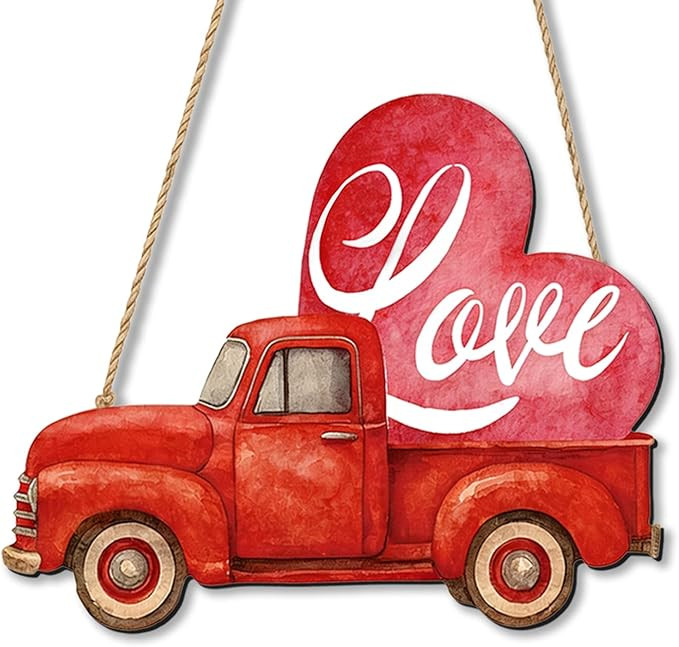 Valentine’s Day Decorations, Valentine’s Day Red Truck Door Decor, Wooden Door Hanging Sign, ... | Amazon (US)