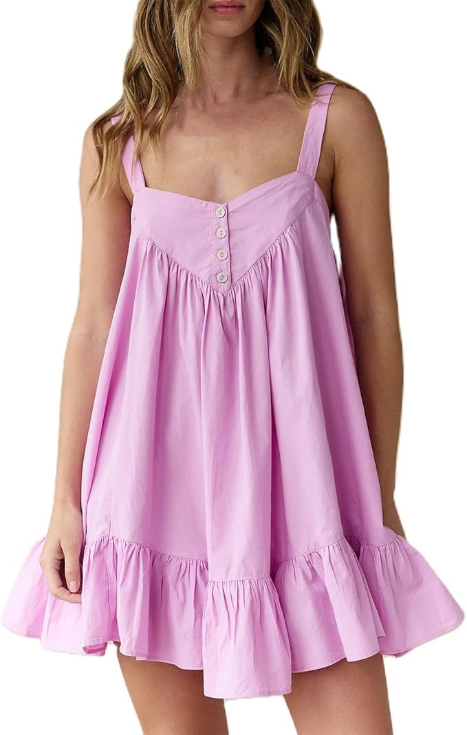 XFLnaraz Women Y2k Spaghetti Strap Mini Dress Sleeveless Square Neck Ruched Casual Trendy Smocked... | Amazon (US)