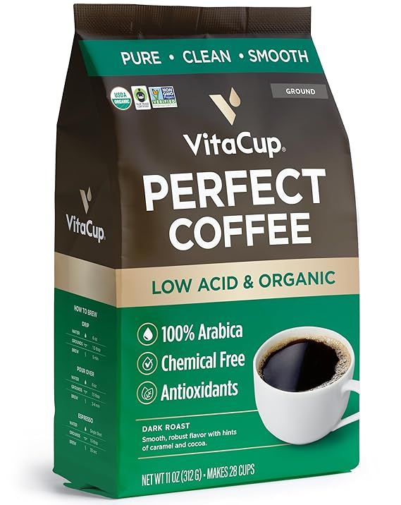 VitaCup Perfect Low Acid Coffee Ground, USDA Organic & Fair Trade, Mycotoxin Free, Dark Roast Gua... | Amazon (US)