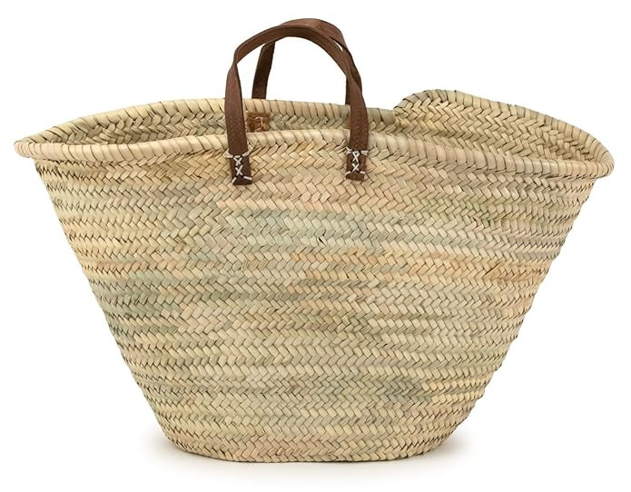 Moroccan Straw Market Bag w/Blue Leather Strip Handles, 25"Lx15"H - Ibiza | Amazon (US)