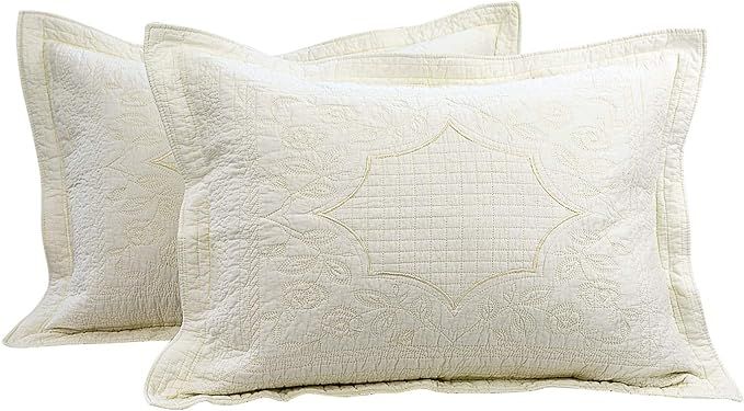 Brandream Creamy Beige Quilted Pillow Shams Standard Size Pillow Covers Set of 2 100% Cotton Vint... | Amazon (US)