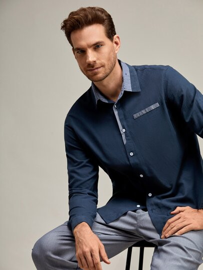 SHEIN Men Curved Hem Button Front Shirt | SHEIN