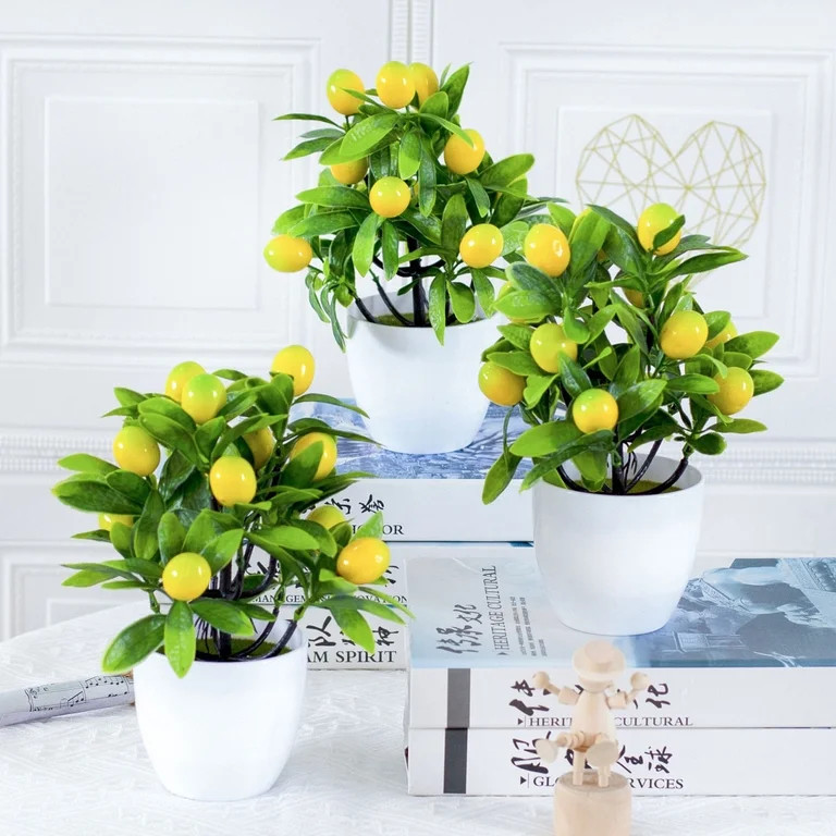 Yesbay Simulation Bonsai ed Creating Vitality Plastic Fake 12 Mesh Lemon Artificial Potted Plant ... | Walmart (US)