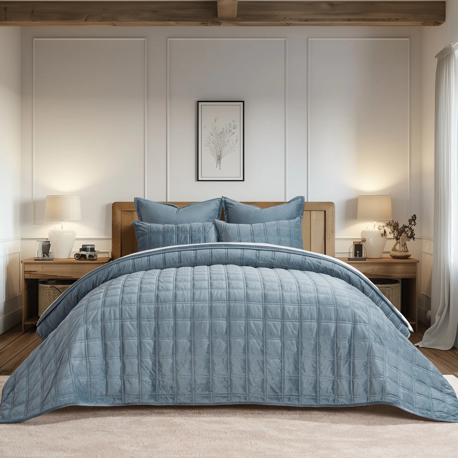 Double Box Stitch Velvet Quilt set | Birch Lane