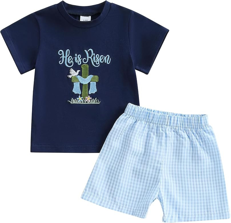 Toddler Baby Boy Easter Rabbit Outfit Short Sleeve Bunny Carrot Smocked T-shirt Elastic Waist Sho... | Amazon (US)
