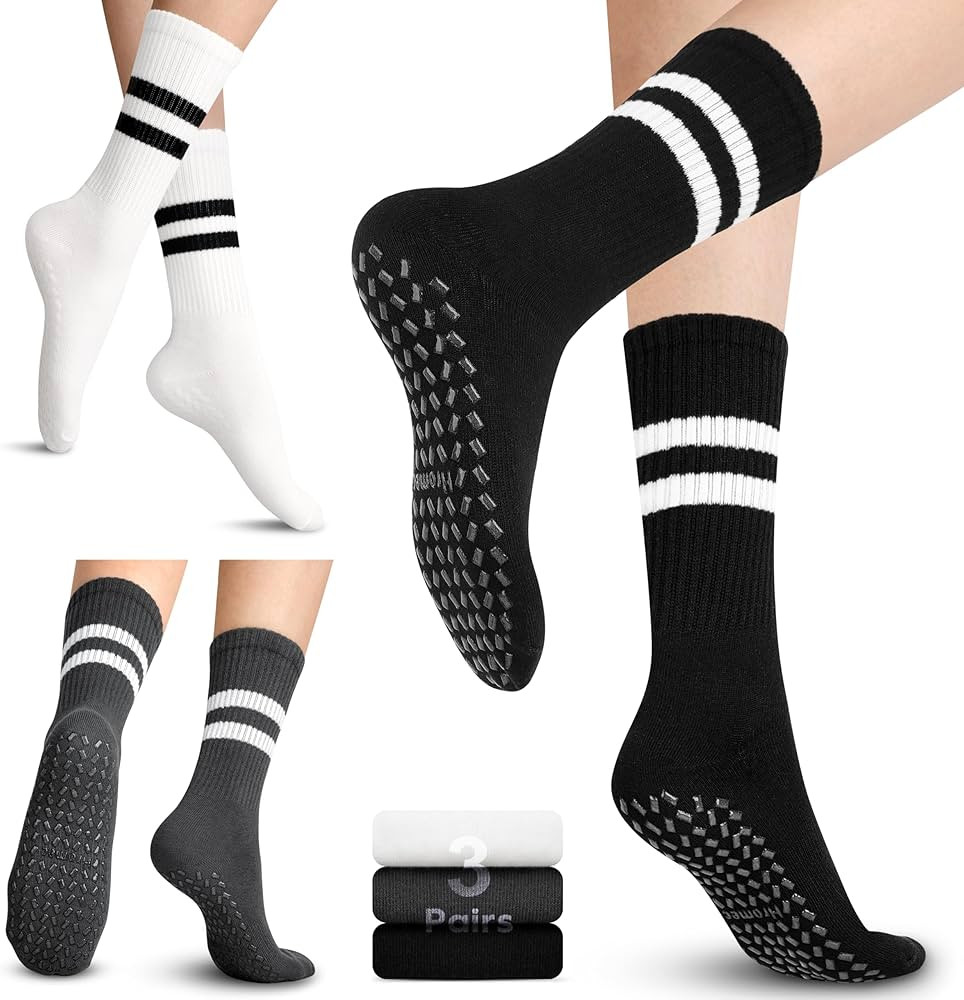 Pilates Socks with Grips for Yoga, Barefoot, Ballet, Barre, Hospital Non Slip Anti Skid Socks for... | Amazon (US)
