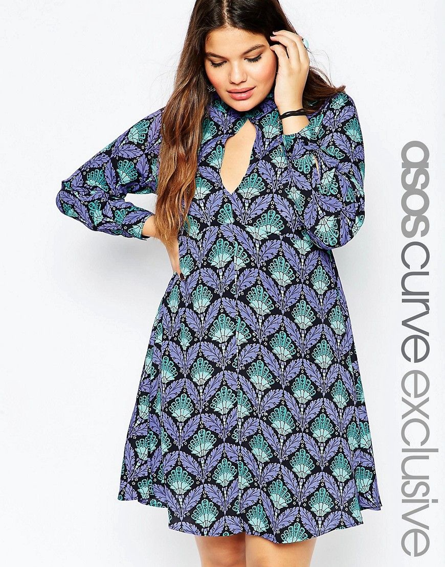 ASOS CURVE Babydoll Dress with Keyhole in Deco Print - Multi | Asos ROW