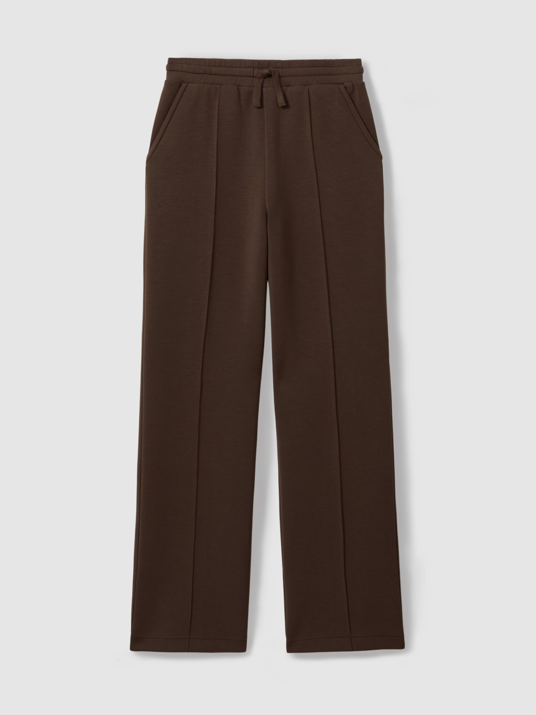 Reiss Premium Interlock Wide-Leg Joggers in Chocolate - REISS | Reiss UK