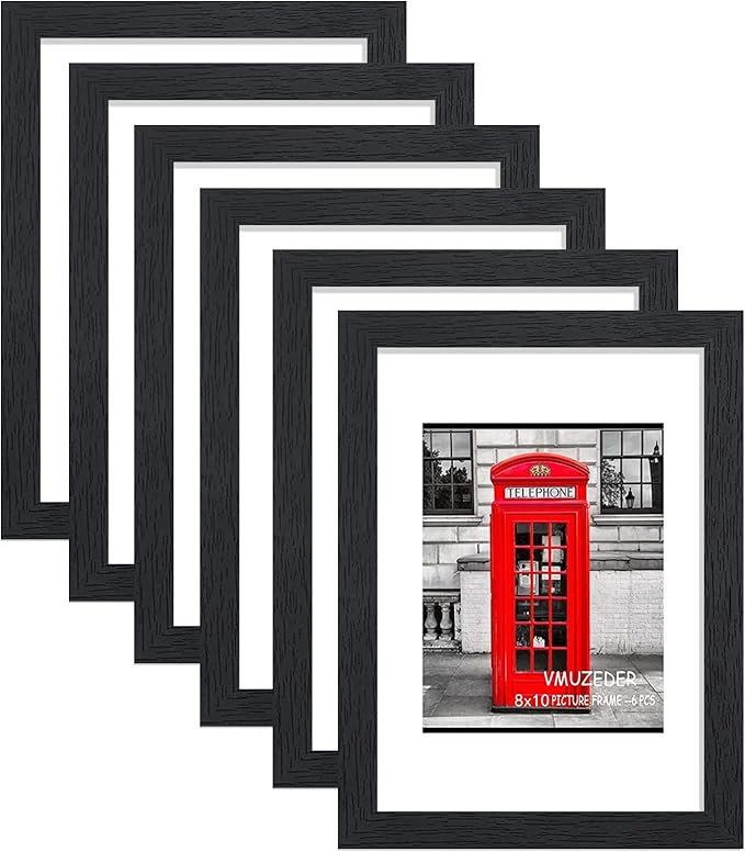 VMUZEDER 8x10 Picture Frame Black Set of 6,Display Pictures 5x7 with Mat or 8x10 Without Mat for ... | Amazon (US)