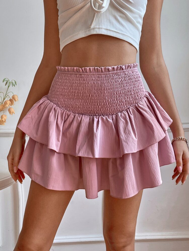 Shirred Waist Layered Hem Skirt | SHEIN