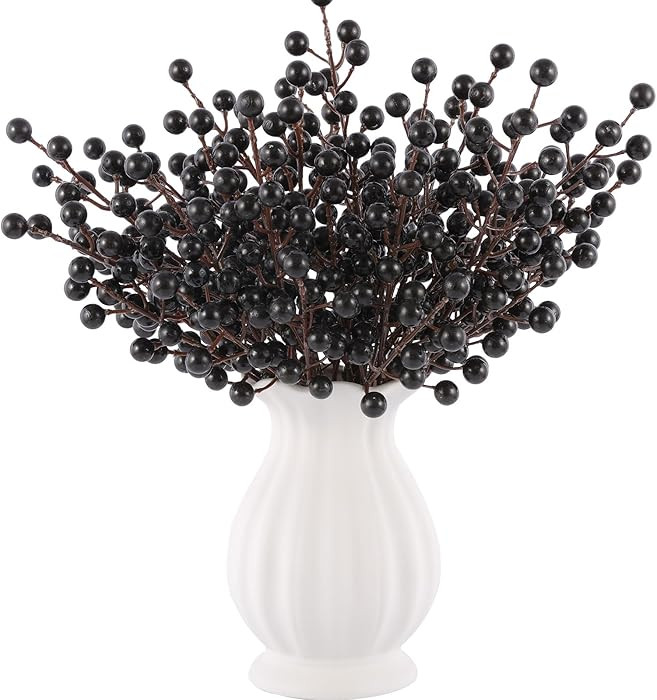40 Pcs Artificial Berry Stems Branches, Halloween Black Faux Holly Berries Picks Ornaments for Ch... | Amazon (US)