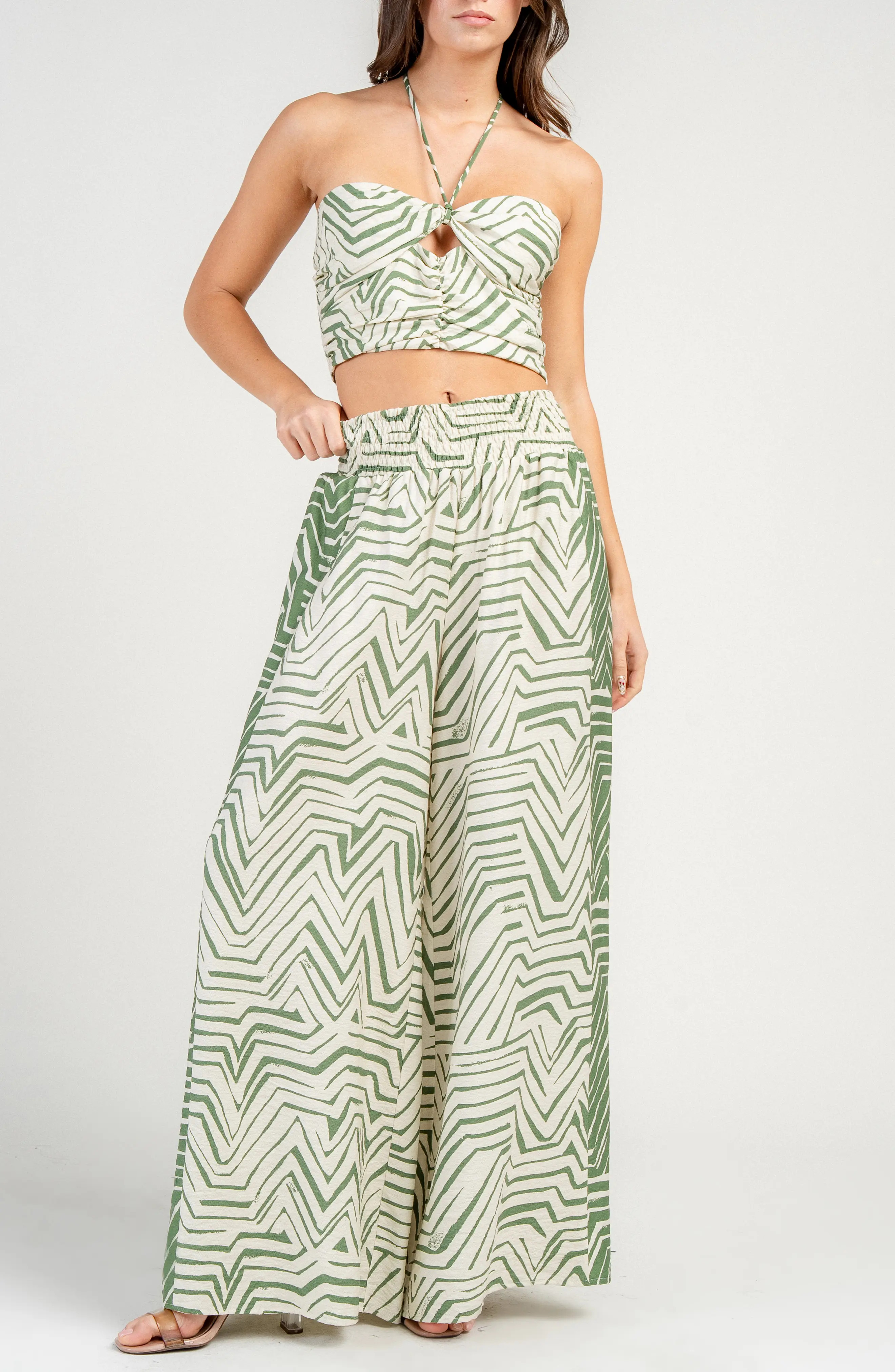 Beivy Printed Two-Piece Halter Top and Wide Leg Pants Set (Women) | Nordstromrack | Nordstrom Rack
