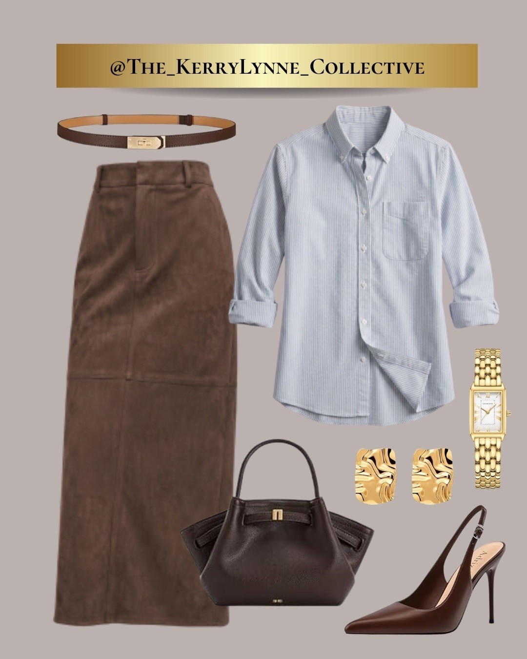 Mocha Office Edit

Soft tailoring meets rich fall neutrals 🤎 A suede midi skirt, crisp button-down, chocolate slingbacks and gold details make this one of those polished looks that works for the office, dinner, or anywhere you want to feel effortlessly put together.

Classic pieces, warm tones, and accessories that do all the work. ✨

#LTKootd #LTKgrwm #LTKWorkwear