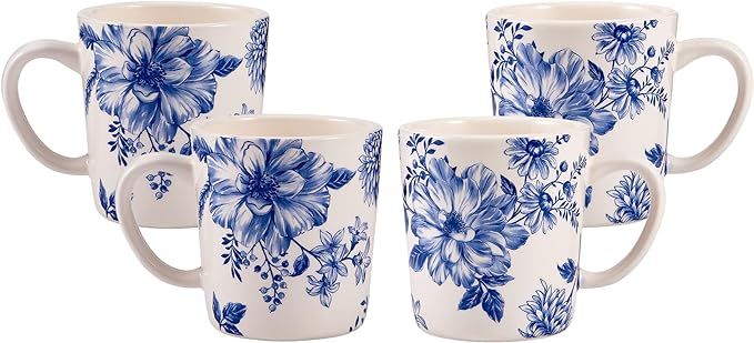 Bico Blue Floral Haven Haven Ceramic Mugs, Set of 4, for Coffee, Tea, Drinks, Microwave & Dishwas... | Amazon (US)