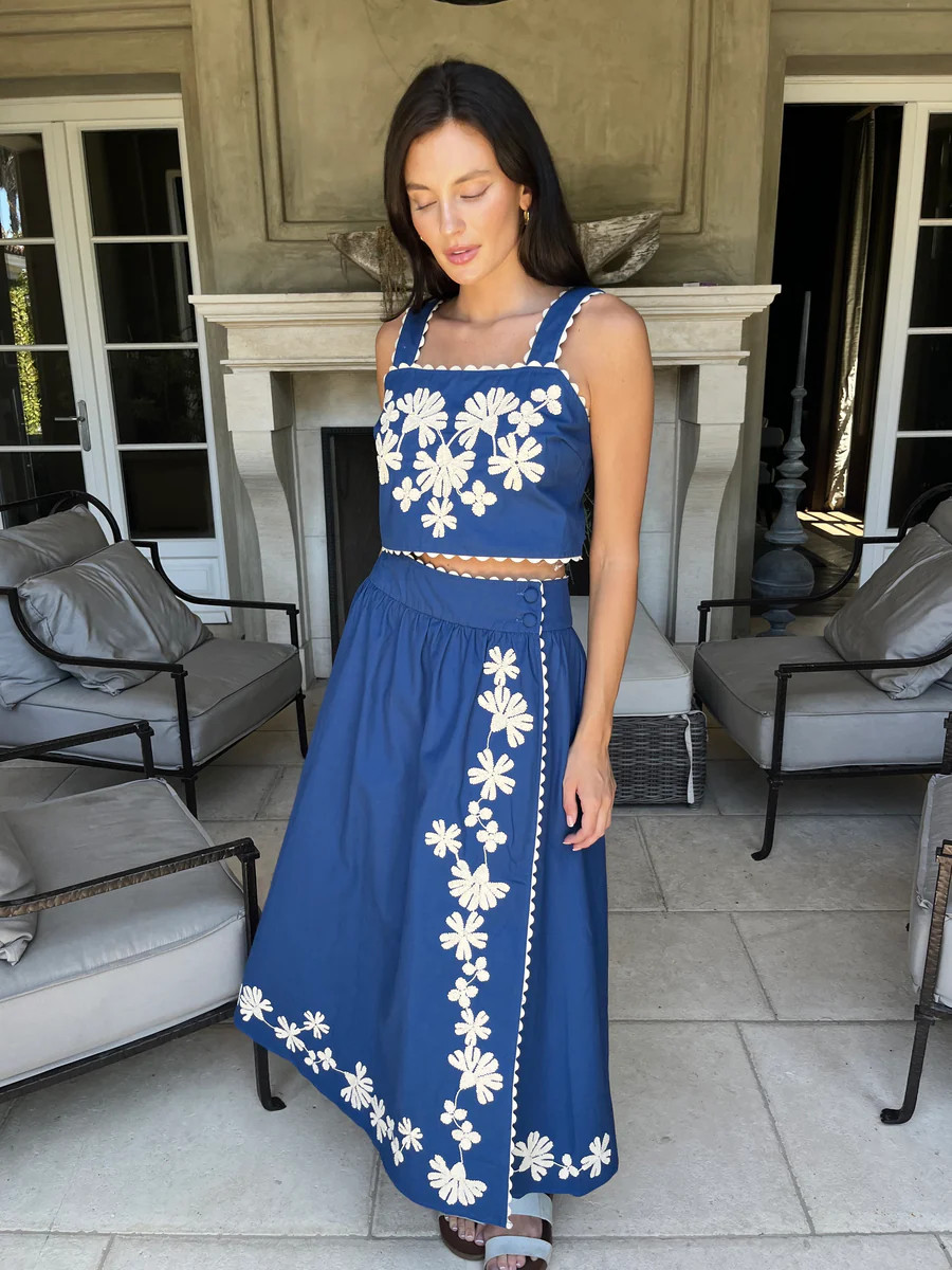 Raja Embroidered Navy 2 Piece Skirt Set | Benaar La