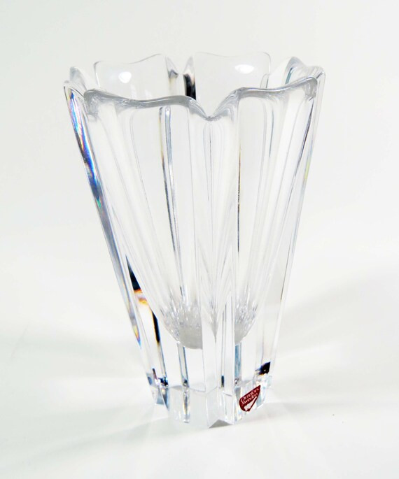 Vintage Scandinavian Modern ORREFORS CORONA Crystal Vase / 5.5" Tall Crystal Vase w Tulip Leaf/Co... | Etsy (US)