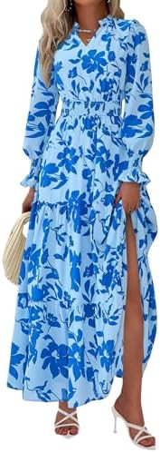 PRETTYGARDEN Women's Floral Maxi Dress 2026 Fall Long Sleeve V Neck A Line Long Flowy Spring Part... | Amazon (US)