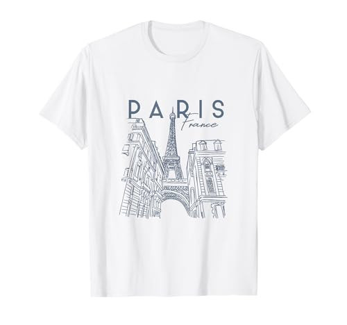 Paris France Eiffel Tower Blue Sketch City Skyline Logo T-Shirt | Amazon (US)