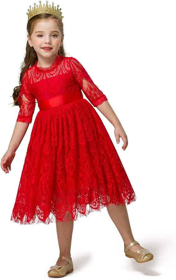 NNJXD Flower Girl's Wedding Dress Lace Sleeveless Tulle Summer Vintage Dresses | Amazon (US)