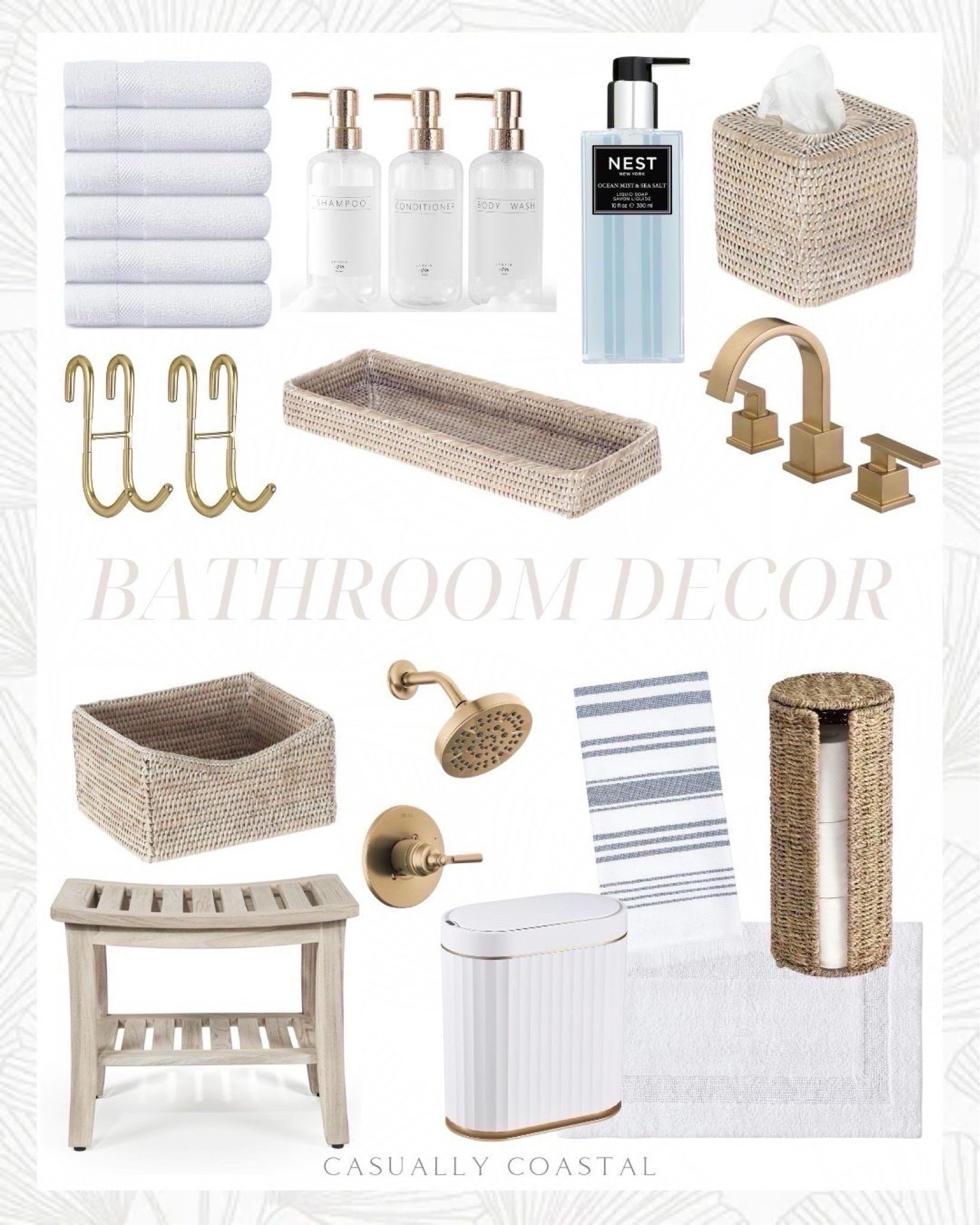 A round-up of some of my favorite Amazon bathroom decor that I have & love!
-
Coastal home decor, coastal style, coastal amazon decor, white bathroom decor, coastal bathroom decor, bathroom organization, amazon baskets amazon bathroom faucets, brass bathroom fixtures, brass shower head, bathroom baskets, woven baskets, shelf baskets, rattan bathroom decor, amazon bath towels, white bathroom towels, shower hooks, rattan baskets, woven tissue box cover, bathroom vanity decor, bathroom soap, sea salt soap, amazon bath mat, white bath mat, amazon soap dispensers, NEST soap, toilet paper holder, toilet paper storage, bathroom storage, white bathroom trash can, motion sensor trash can, teak shower bench, amazon shower bench, bathroom bench, bathroom hand towels, amazon hand towels, bathroom stool, dipped stool, neutral bathroom decor

#LTKHome