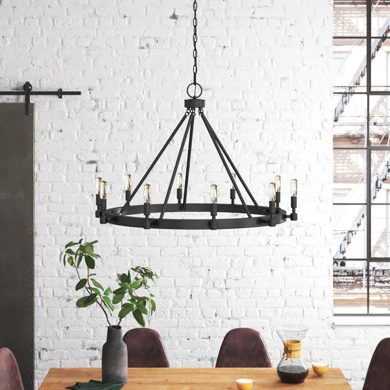 Calvin 10-Light Candle Style Wagon Wheel Chandelier | Wayfair North America