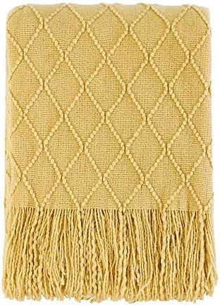 BOURINA Throw Blanket Textured Solid Soft Sofa Couch Decorative Knitted Blanket, 50" x 60" Mustar... | Amazon (US)