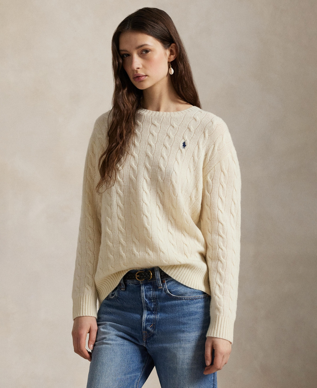Polo Ralph Lauren Women's Cable Wool-Cashmere Crewneck Sweater - Authentic Cream | Macy's
