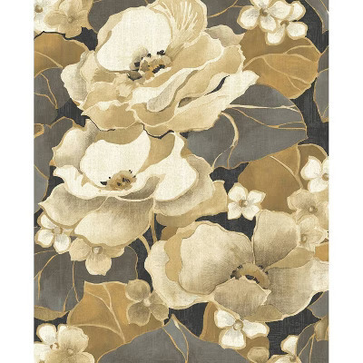 NextWall Ebony and Antique Gold Nouveau Floral Peel and Stick Wallpaper | Target