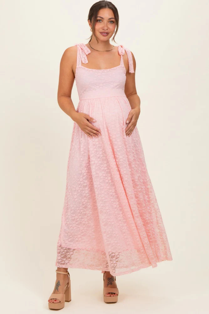 Light Pink Sleeveless Lace Maternity Maxi Dress | PinkBlush Maternity
