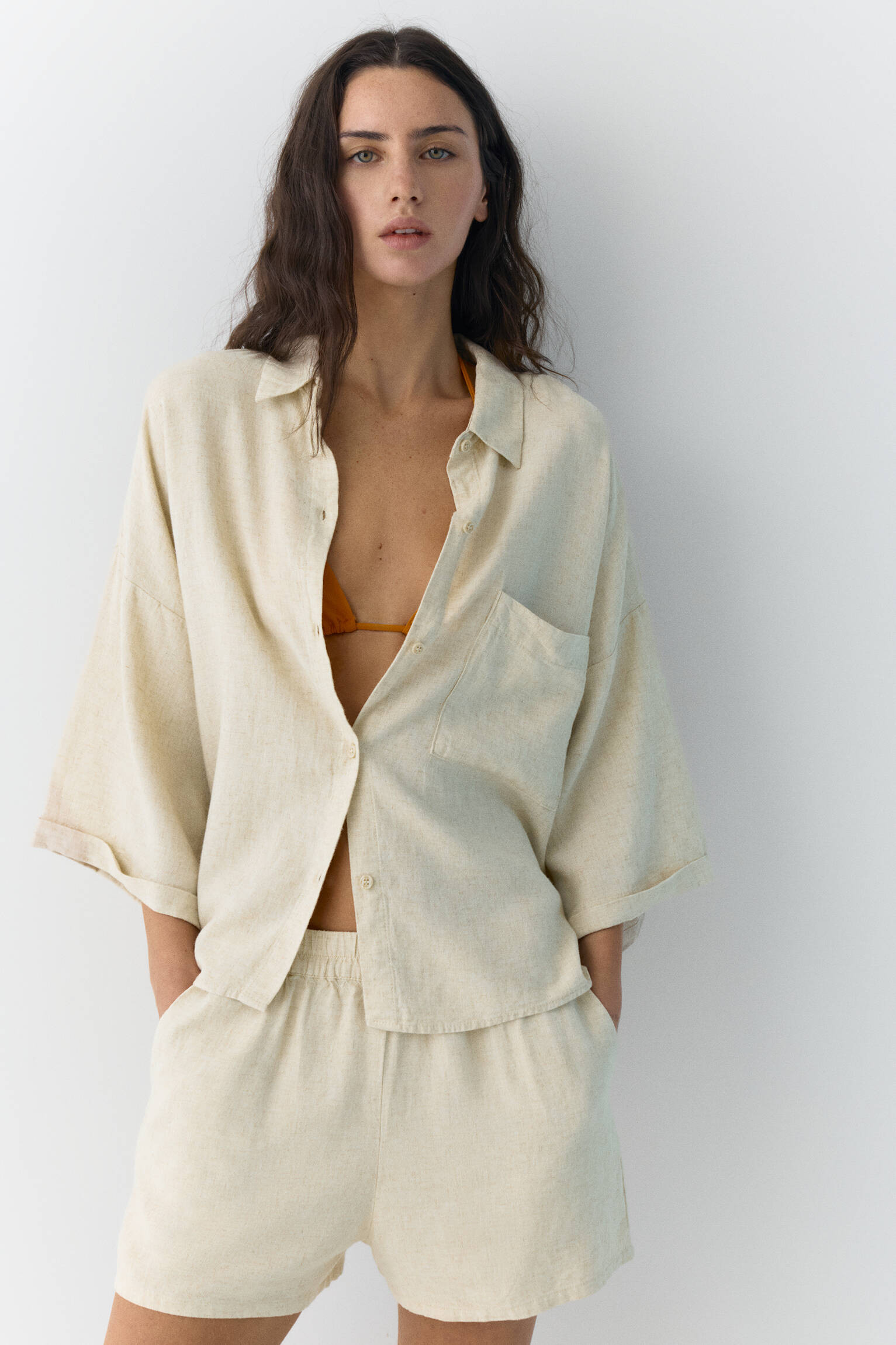 Linen blend shirt - Pull&Bear United Kingdom | PULL and BEAR UK