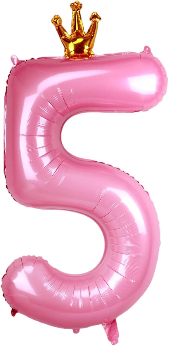 Pink Number 5 Balloon with Crown, Princess 5 Balloon Number, 40in | Amazon (US)