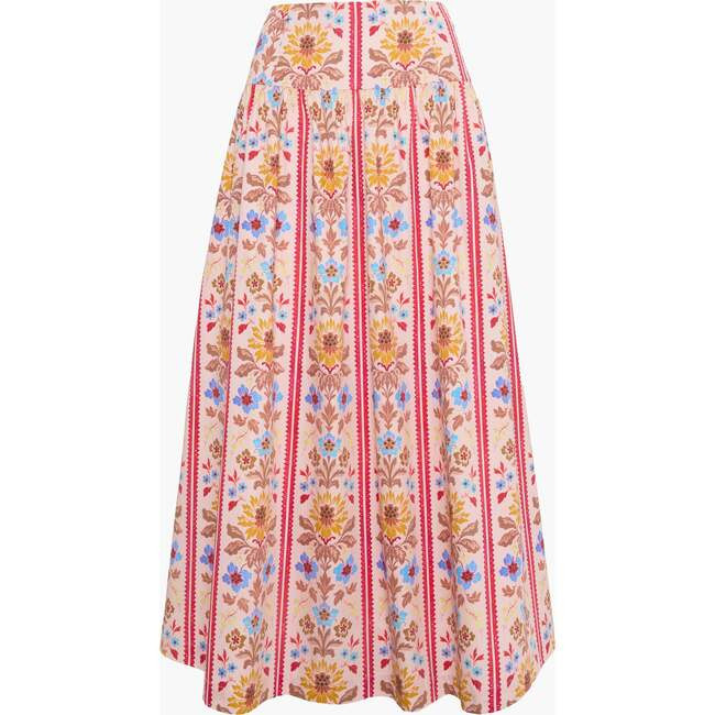 Hill House Home | The Kate Midi Skirt, (Pink Floral Block Stripe, Size Small) | Maisonette | Maisonette