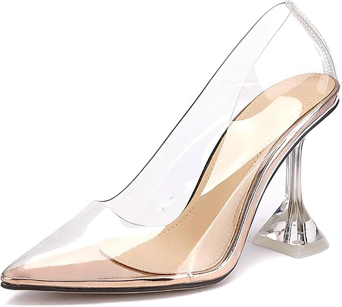 Juleya Womens Clear Sandals Pointed Toe High Heels Stiletto Summer PVC Transparent Pumps Slip On ... | Amazon (US)