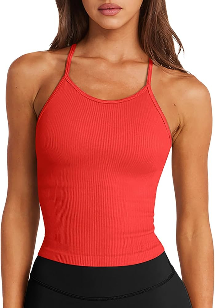 LASLULU Womens Sports Bra Seamless Long Crop Tank Racer Back Spaghetti Strap Workout Yoga Bra Pad... | Amazon (US)