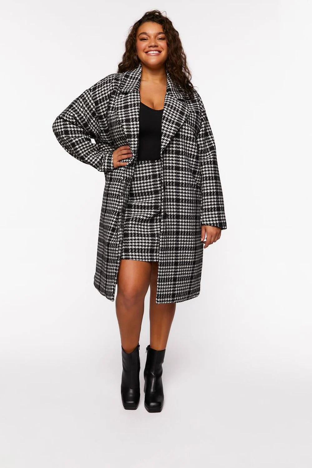 Plus Size Houndstooth Longline Coat | Forever 21 (US)