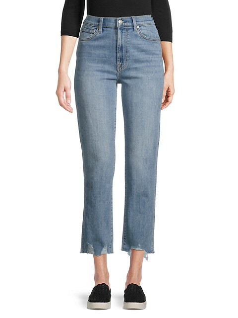 7 For All Mankind High-Rise Raw-Edge Cropped Straight Jeans on SALE | Saks OFF 5TH | Saks Fifth Avenue OFF 5TH