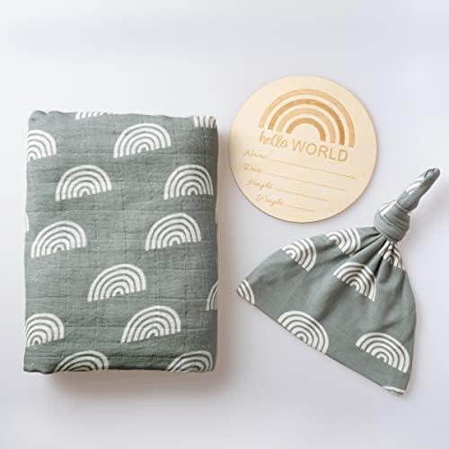 100% Organic Cotton Muslin Blanket| Sage Green Rainbow Baby Swaddle Set| Newborn Boy Girl Unisex ... | Amazon (US)