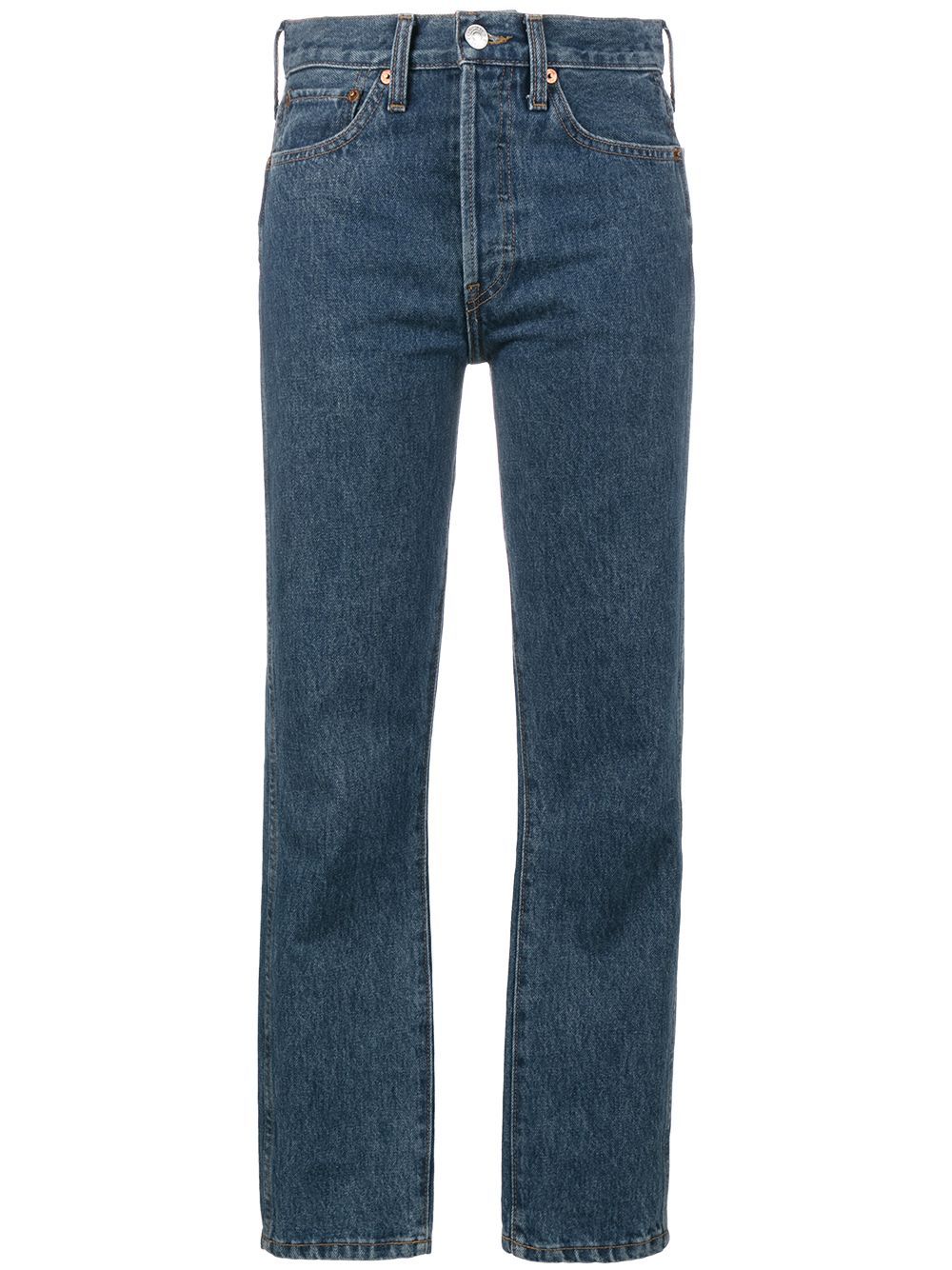 Re/Done Blue Double Needle Crop jeans | FarFetch US