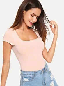 SHEIN Square Neck Rib-knit Tee Bodysuit | SHEIN