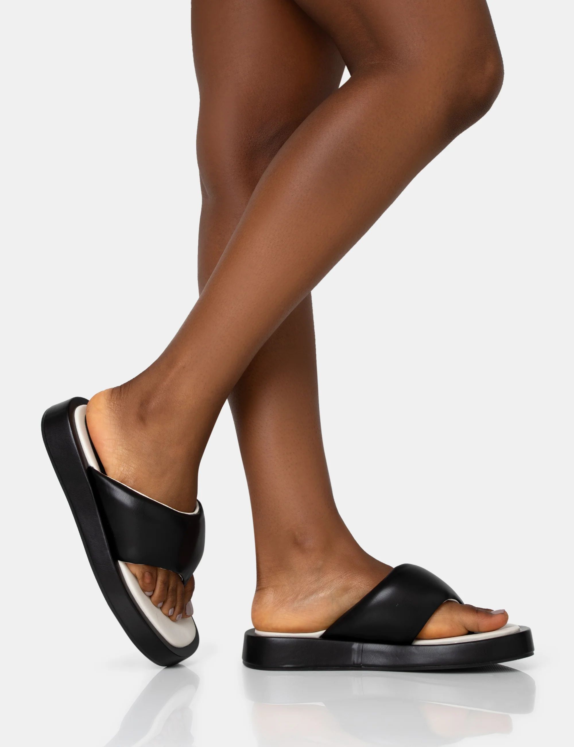 Vacay Black Contrast Padded Square Toe Flip Flop Sandals | Public Desire (US & CA)