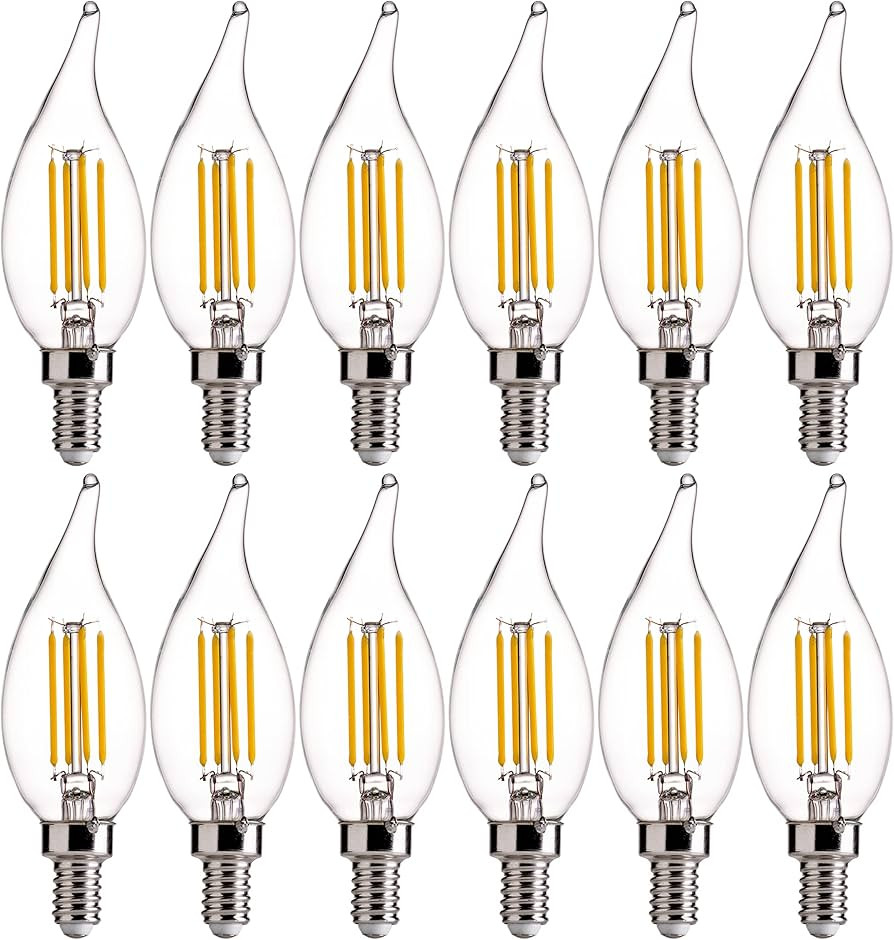 FLSNT Candelabra LED Light Bulbs, CA11 LED E12 Chandelier Light Bulbs 60W Equivalent, 2700K Soft ... | Amazon (US)