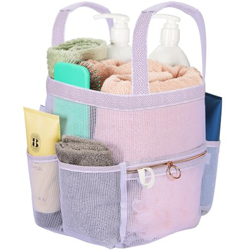 DV Lifestyle Mesh Shower Caddy Dorm, 7 Pockets & 1 with Zipper, Shower Tote with Padded Handles, Travel Portable, Shower Caddy College Room Essentials, Bathroom Shower Bag (Light Gray) | Amazon (US)