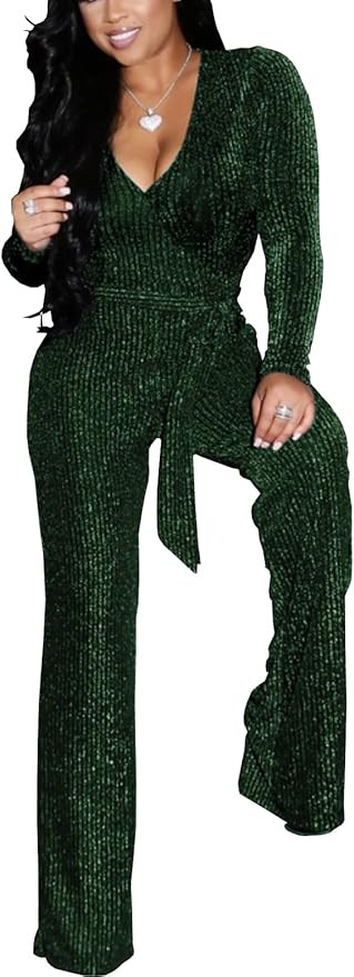 Sexy Sequin Jumpsuits for Women Plus Size Elegant Clubwear Sparkly High Waisted Wide Leg Pant Dis... | Amazon (US)