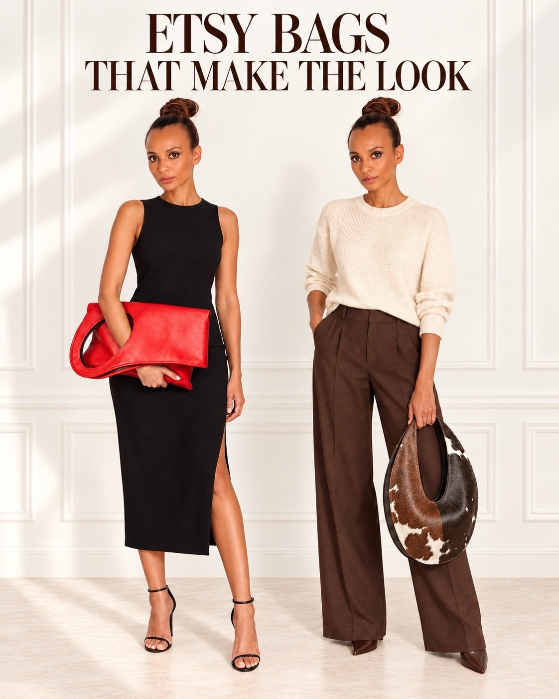 Etsy bags that make the entire look 🤎❤️ From a bold oversized red leather clutch to a statement cow-print shoulder bag, these unique handbags instantly elevate a simple outfit. Perfect accessories for fall, date night, workwear, or an effortlessly chic everyday look. Shop both Etsy finds linked here!

#EtsyFinds #EtsyBags #StatementBag #CowPrintBag #RedClutch #FallAccessories #HandbagStyle #LTKStyle #LTKFashion #ShopLTK@Etsy