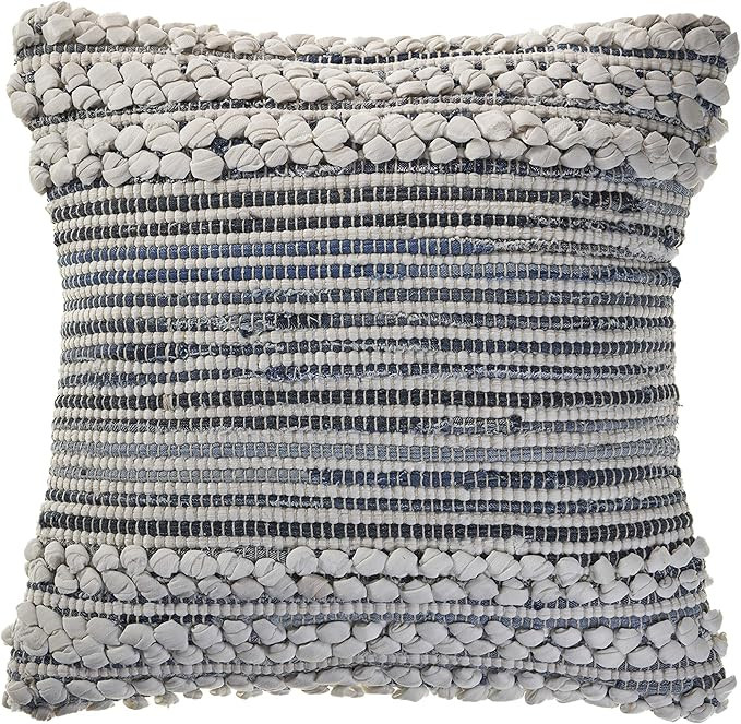LR Home - LR07435-BLOIIPL Bold Textured Navy Throw Pillow Area Rug, 18" x 18", Blue/Ivory | Amazon (US)